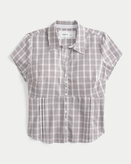 Curvy Short-Sleeve Pleated Shirt