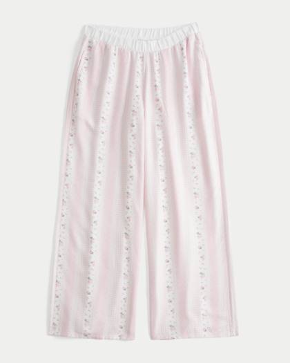 Contrast Waist Baggy Flannel Pants