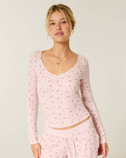 Gilly Hicks Always Cozy Waffle V-Neck Long-Sleeve Top