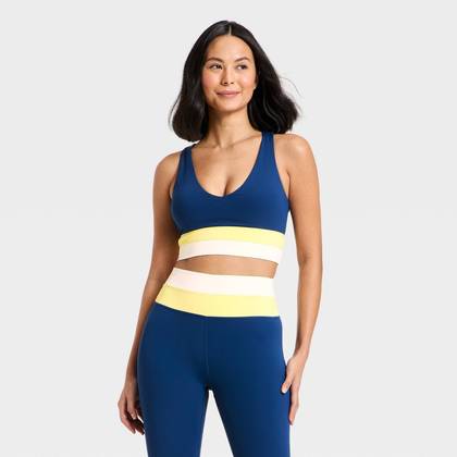 Women's Coloblocked Longline Sports Bra - JoyLab™ Navy Blue XXS