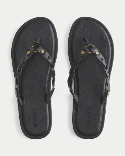 Braided Stud Palm Tree Pattern Flip Flops