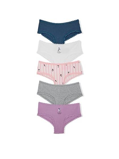 5-Pack Cotton Lace-Trim Cheeky Panties