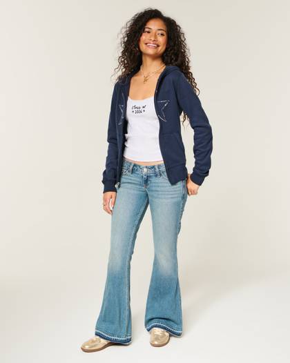 Ultra Low-Rise Medium Wash Flare Jeans