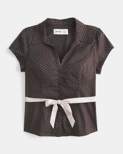 Short-Sleeve Bow Belt Shirt