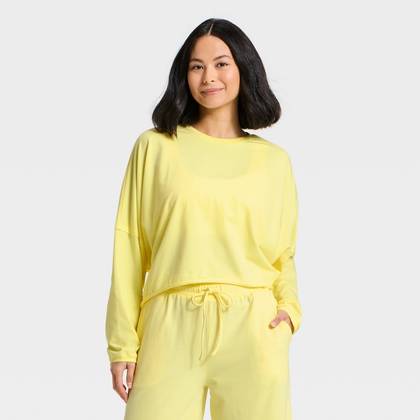 Women's Washed Jersey Long Sleeve Top - JoyLab™ Yellow M