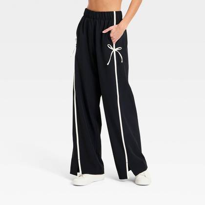 Women's Woven High-Rise Bow Track Pants - All In Motion™ Black XXL