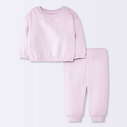 Baby Girls' 2pc Love Bug Fleece Sweatshirt and Jogger Pants Set - Cloud Island™ Purple Newborn