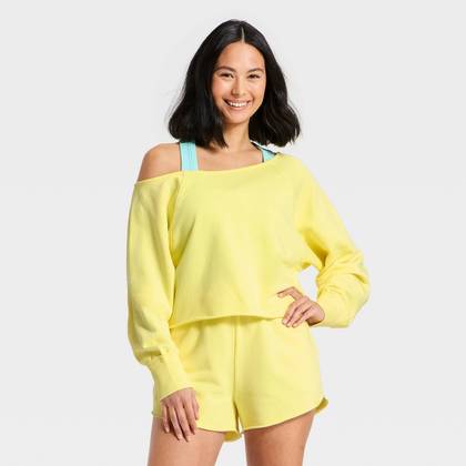 Women's French Terry Off-The-Shoulder Sweatshirt - JoyLab™ Yellow XS