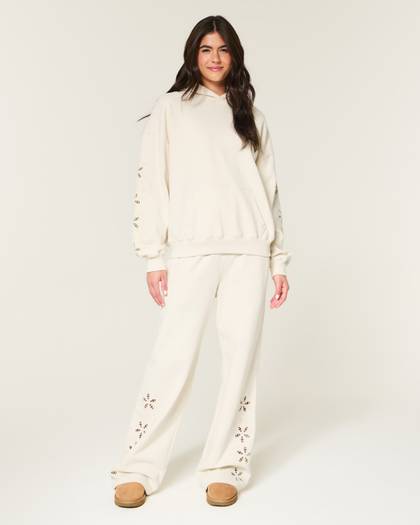 Hollister Feel Good Floral Cutout Wide-Leg Sweatpants