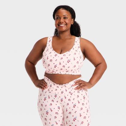 Women's Everyday Soft Light Support Ruffle Longline Bra - All in Motion™ Pink Floral Print 2X