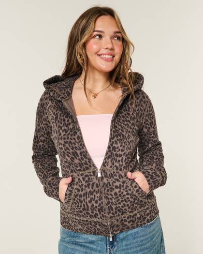 Hollister Feel Good Leopard Print Zip-Up Hoodie