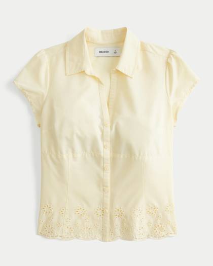 Short-Sleeve Embroidered Hem Shirt