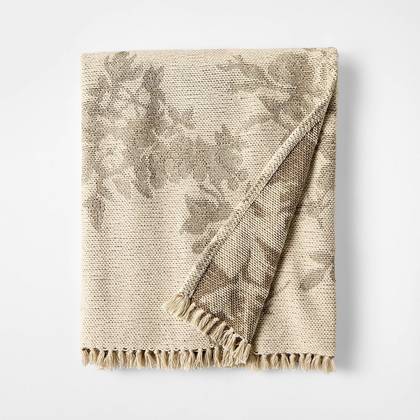 Woven Floral and Leaves Pattern Throw with Fringe - Threshold™ designed with Studio McGee