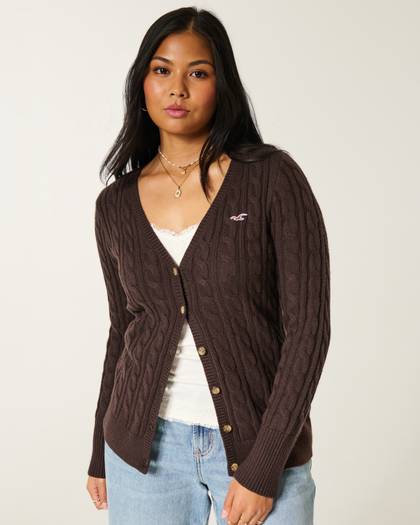 Cable-Knit Icon V-Neck Cardigan
