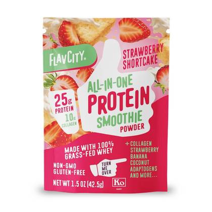 FlavCity Single Serve Protein Smoothie Powder - Strawberry Shortcake - 1.5 oz: Kosher, Gluten-Free, Whey, Caffeine-Free