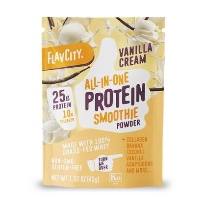 FlavCity Single Serve Protein Smoothie Powder - Vanilla Cream - 1.52 oz: Kosher, Gluten-Free, Non-GMO, Soy-Free