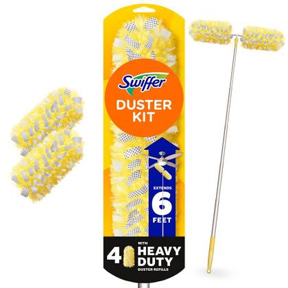Swiffer Dusters Heavy Duty Super Extendable Handle Dusting Kit (Extension Pole, Extendable Handle, 4 Duster Refill) - 4ct