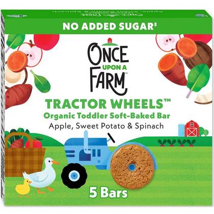 Once Upon a Farm Tractor Wheels Apple Sweet Potato & Spinach Baby Snacks - 3.35oz: Organic Certified, Non-GMO, Toddler 12-36 Months