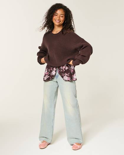Hollister Andi Adjustable Waist Low-Rise Light Wash Baggy Jeans