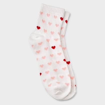 Women's Mini Hearts Valentine's Day Ankle Socks - Ivory/Pink/Red 4-10