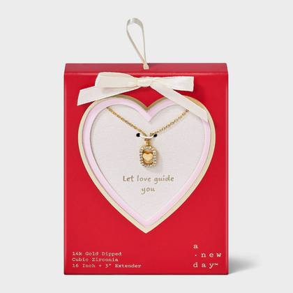 14K Gold Dipped Cubic Zirconia Heart Tag Pendant Necklace - A New Day™ Gold