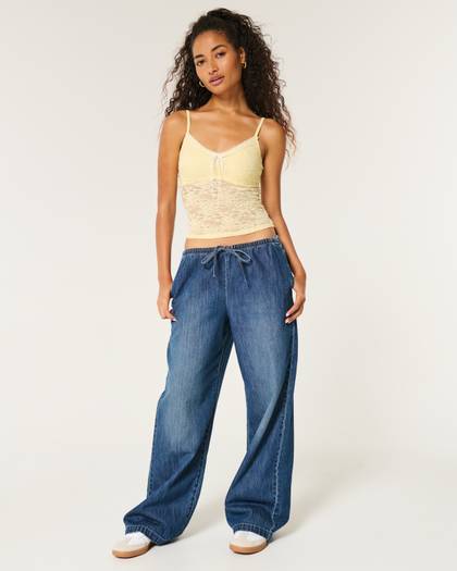 Adjustable-Rise Lightweight Medium Wash Super Baggy Jeans