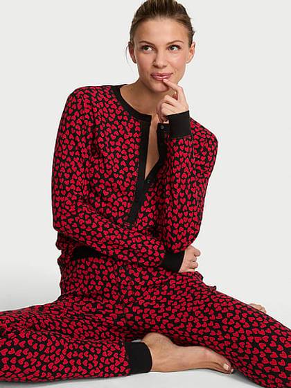 Soft Thermal Henley Long Pajama Set