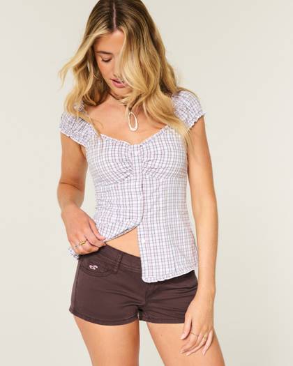 Ultra Low-Rise Interior Pattern Waistband Twill Shortie Shorts