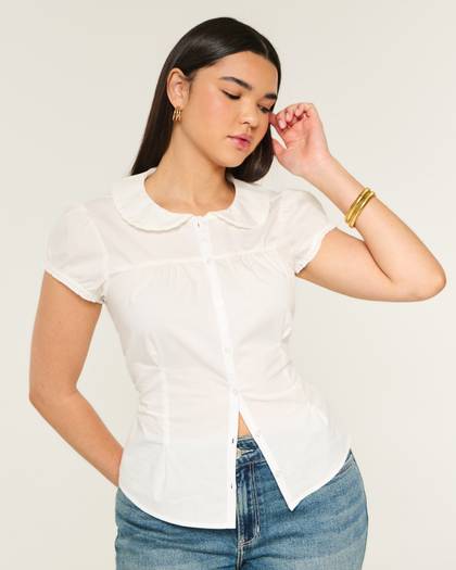 Stretch Poplin Button Front Shirt