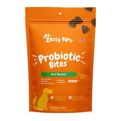 Zesty Paws Probiotic Bites for Dog Pumpkin Flavor - 60ct: Digestive Health, Immune System Support, Grain-Free, All Sizes