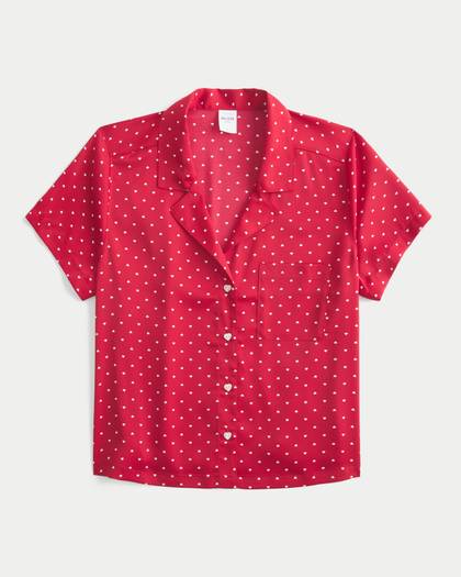 Heart-Pattern Button Front Top