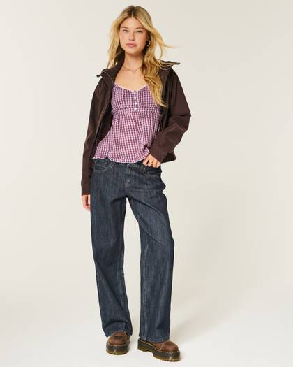 Hollister Andi Adjustable Waist Low-Rise Dark Wash Baggy Jeans