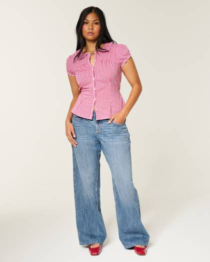 Hollister Andi Adjustable Waist Low-Rise Dark Wash Baggy Jeans