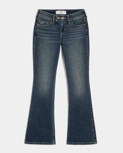 Low-Rise Dark Wash Tab Waist Bootcut Jeans