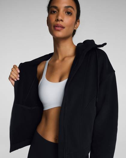 SPANX® BoostUp Cotton Fleece Full Zip Hoodie | Very Black - Black