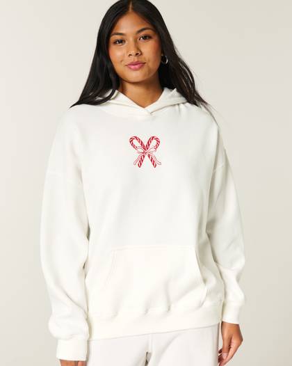 Hollister Feel Good Oversized Candy Cane Graphic Hoodie