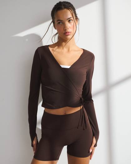 YPB Long-Sleeve Mesh Wrap Top