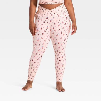 Women's Everyday Soft Ultra High-Rise Ruffle Crossover 7/8 Leggings - All In Motion™ Light Pink Floral 1X