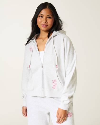 Hollister Feel Good Easy Ocean Graphic Zip-Up Hoodie