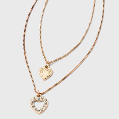 Texture Heart Charm Multi-Strand Necklace - Wild Fable™ Gold