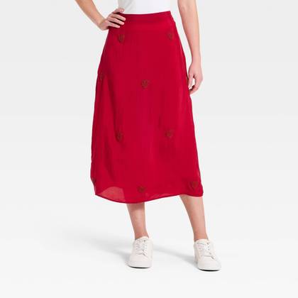 Women's Valentine's Heart Printed Skirt - A New Day™ Red XL