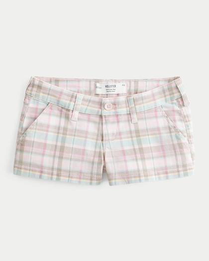 Ultra Low-Rise Twill Plaid Shortie Shorts