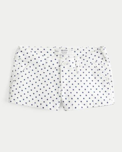 Ultra Low-Rise Twill Polka Dot Shortie Shorts