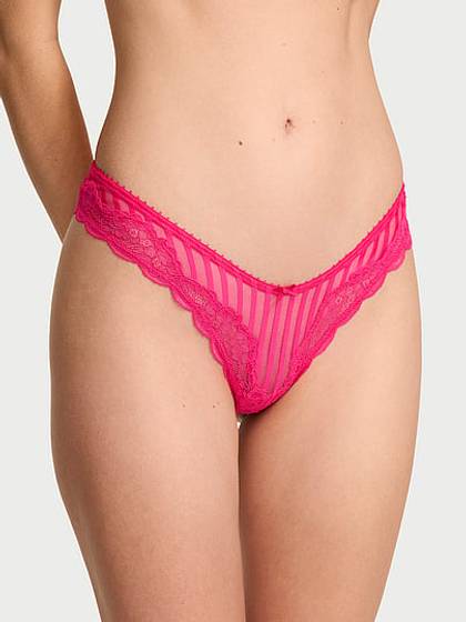 Tease Sheer Stripe High-Leg Thong Panty