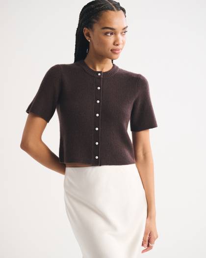 Merino Wool-Blend Short-Sleeve Cardigan