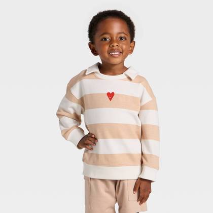 Toddler Boys' Valentine's Day Striped Polo Sweatshirt - Cat & Jack™ Cream 18M