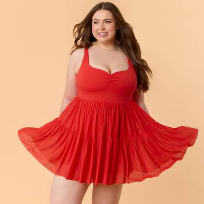 Blogilates Women's Sweetheart Babydoll Dress - Red 1X