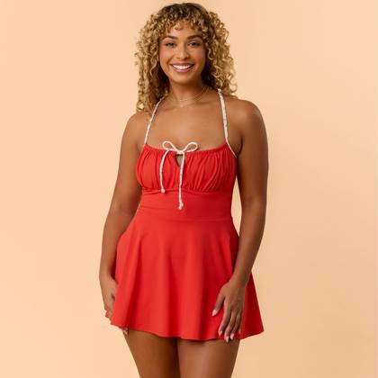 Blogilates Women's Tie Front Twirl Dress - Red 3X