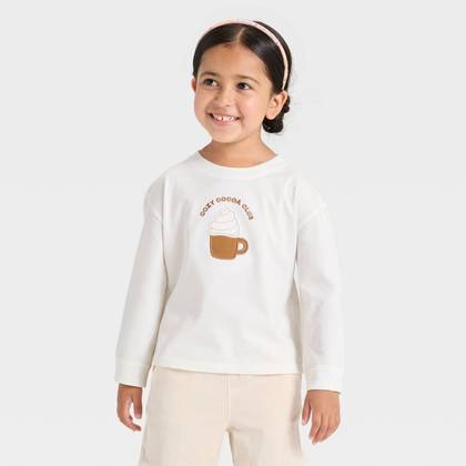 Toddler Girls' Long Sleeve Relaxed T-Shirt - Cat & Jack™ Cream 4T