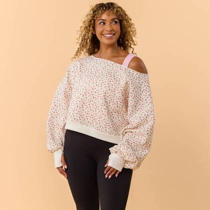 Blogilates Women's Dance Studio Off the Shoulder Sweatshirt - Cream Floral 2X